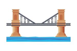 Railroad Bridge with Concrete Pillars, Architectural Design Element, Bridge Construction Flat Illustration vector
