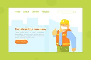 Construction Company Landing Page Template, Engineering, Architect, House Renovation, Building Construction Web Page Illustration vector