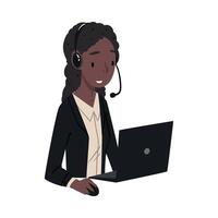 African American Woman Call Center Operator, Online Customer Support Service Assistant with Headset Consulting Client, Help Desk, Online Technical Support Illustration vector