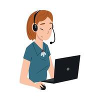Girl Call Center Operator, Online Customer Support Service Assistant with Headset Consulting Client, Help Desk, Technical Support Illustration vector