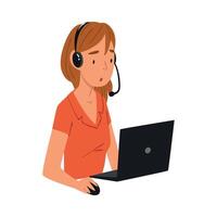 Female Call Center Operator, Online Customer Support Service Assistant with Headset, Help Desk, Online Technical Support Illustration vector