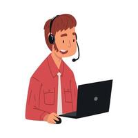 Male Call Center Operator, Online Customer Support Service Assistant with Headset, Help Desk, Technical Support Illustration vector