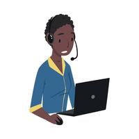 African American Man Call Center Operator, Online Customer Support Service Assistant with Headset Consulting Client, Help Desk, Online Technical Support Illustration vector