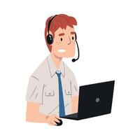 Male Call Center Operator, Online Customer Support Service Assistant with Headset Consulting Client, Help Desk, Online Technical Support Illustration vector