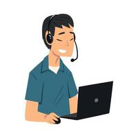 Man Call Center Operator, Customer Support Service Assistant with Headset, Help Desk, Online Technical Support Illustration vector