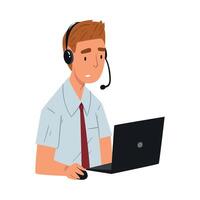 Cheerful Male Call Center Operator, Customer Support Service Assistant with Headset, Help Desk, Online Technical Support Illustration vector