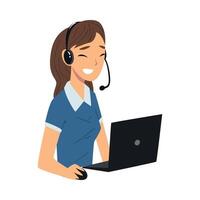 Smiling Female Call Center Operator, Customer Support Service Assistant with Headset Consulting Client, Help Desk, Online Technical Support Illustration vector