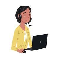 Girl Call Center Operator, Customer Support Service Assistant with Headset, Help Desk, Online Technical Support Illustration vector