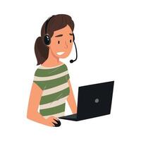 Female Call Center Operator, Customer Support Service Assistant with Headset, Help Desk, Online Technical Support Illustration vector
