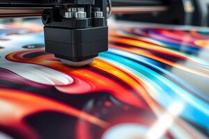 A printing press, showcasing the intricate machinery and the process of creating printed materials showcasing the artistry of modern manufacturing and design photo