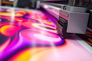 A close-up of a printing press, showcasing the intricate machinery and the process of creating printed materials showcasing the artistry of modern manufacturing and design photo