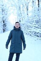 A person enjoying a beautiful winter landscape among the trees that are covered in snow photo