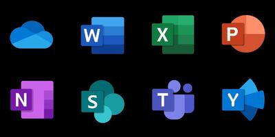 Microsoft PowerPoint, Microsoft Excel, Microsoft Word, Adobe PDF File, SHAREit. editorial brand icon. vector