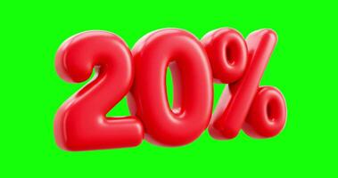 Red, shiny, 3D rendered numbers showing 20 are displayed on a bright green background video