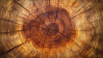Tree Trunk Cross-Section with Detailed Growth Rings and Natural Cracks photo