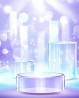 Futuristic Glass Podium with Glowing Lights photo