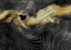 Abstract Black and Gold Swirling Wood Texture with Fine Details photo