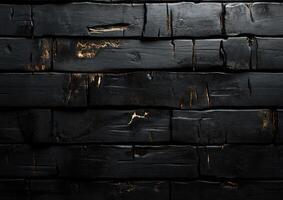 Blackened Wooden Panels with Textured Burn Marks and Deep Cracks photo