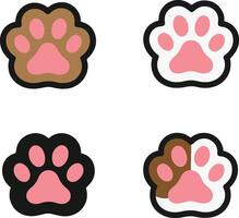 Cute Cartoon Cat Paw Print Icons in Multiple Colors vector