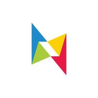 letter n simple colorful paper fold happy geometric logo vector