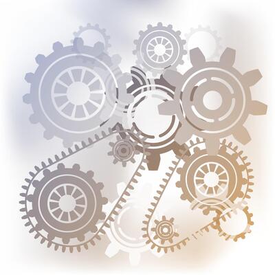 Machinery gear wheels. Hi-tech digital technology background. Contemporary mechanical