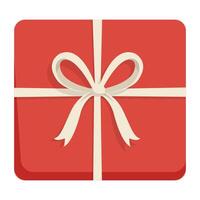 Red Gift Box with Cream Ribbon and Bow Illustration Image vector