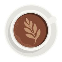 Top View of a Coffee Cup with Latte Art in a White Saucer Illustration Image vector