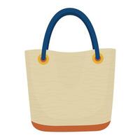 Simple Woven Beach Tote with Blue Handles and Brown Base Illustration Image vector