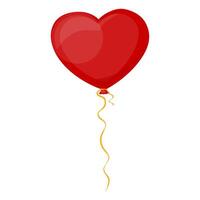 Red Heart-Shaped Balloon with Curly Ribbon Illustration Image vector