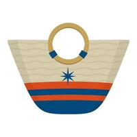 Striped Straw Bag with Round Handles and Nautical Star Design Illustration Image vector