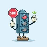 Traffic light mascot displaying a bold red light, representing the signal to stop. Ideal for children's learning books, educational materials, or other creative designs focused on traffic awareness. vector