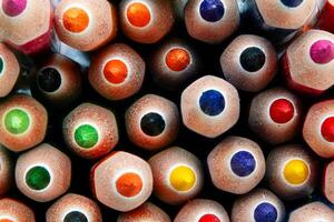 Close-Up of Sharpened Colored Pencils. Creative Colorful Art Background. Colorful Pointed Pencils Close-Up photo
