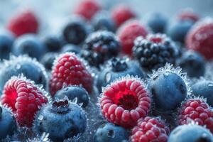 Assorted Berries Frosted with Ice Crystals Delicious and Fresh photo