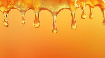 Golden honey drips against amber background showcasing sweetness photo