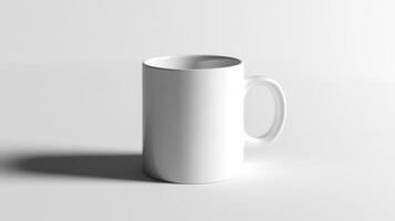 White ceramic mug on neutral background with soft shadows photo