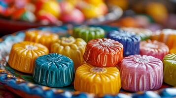 Colorful assortment of traditional mexican sweets displayed on a decorative plate photo