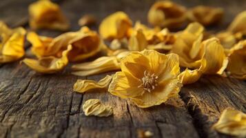 Close up of blooming konna flowers on rustic wooden surface.Vishu day photo