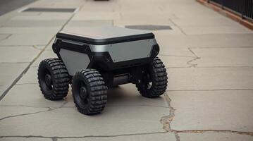A robot that is sitting on the ground photo