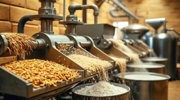 Grain being poured into a machine photo