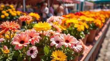 Flowers are in pots at a flower stand photo