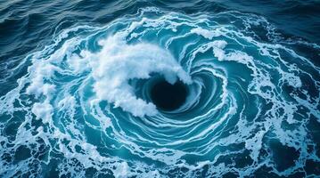 A large hole in the ocean with waves coming out of it photo