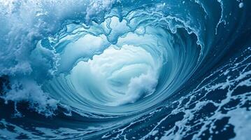 A large wave is seen inside of a large ocean wave photo