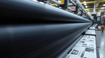 A large roll of black paper is being rolled in a factory photo