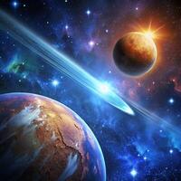An image of the earth and a planet in space photo