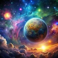 Planet earth in space with clouds and stars photo