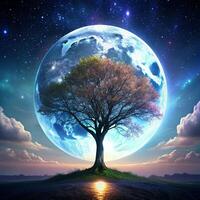 A tree with a full moon in the background photo