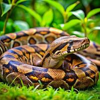 A large snake with its head turned to the side photo