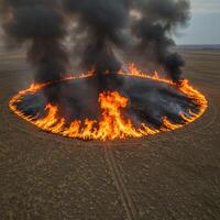 A large fire in the middle of a field photo