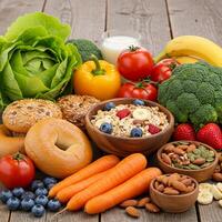A table with a bunch of different fruits and vegetables photo