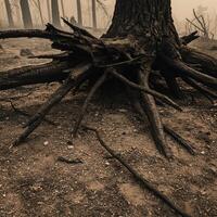 A tree with broken branches and a large tree trunk photo